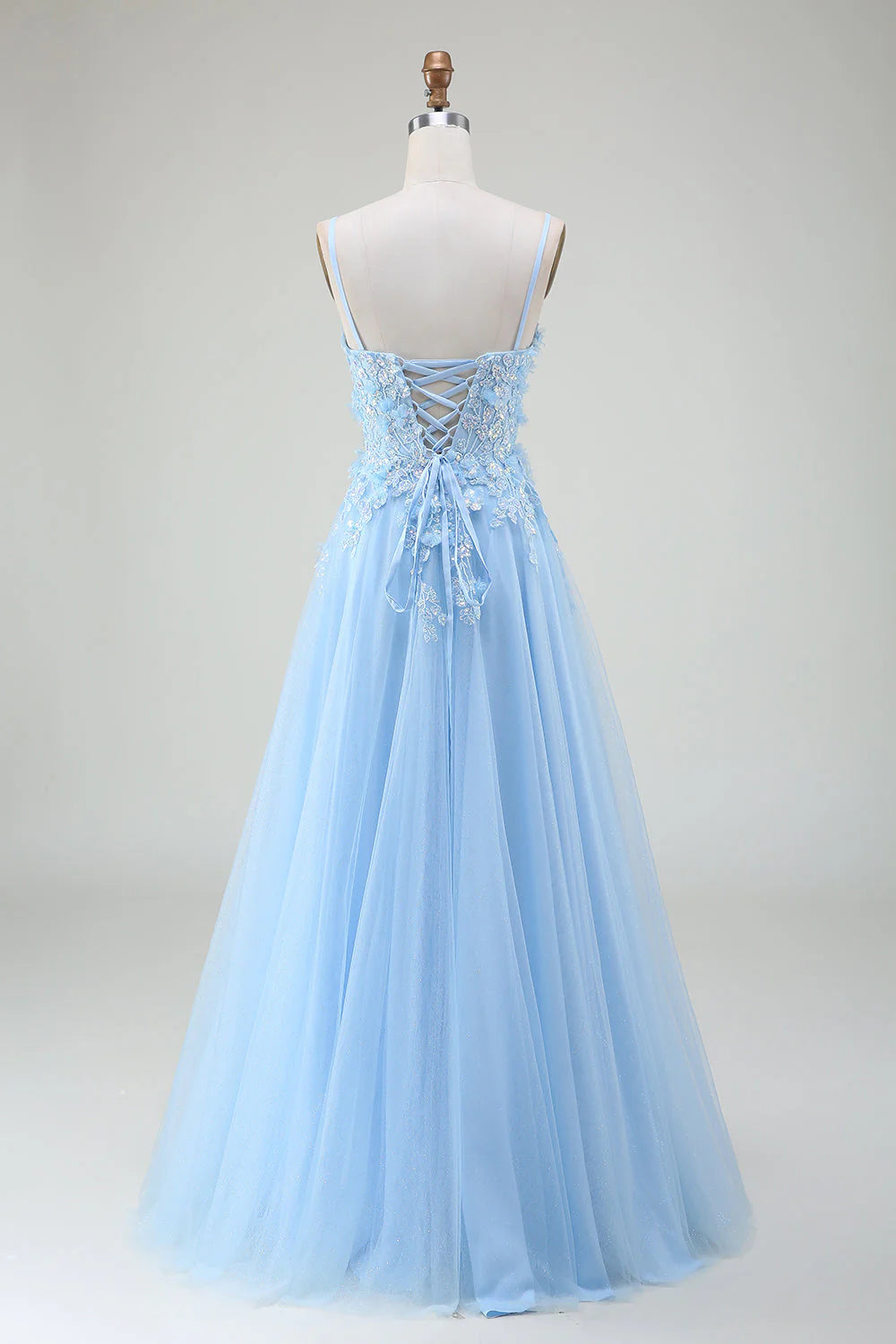 A-Line Prom Dress with Appliques V-neck Pure Color Long