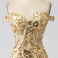 Mermaid Off The Shoulder Corset Prom Dress with Slit Sparkly Long Sexy