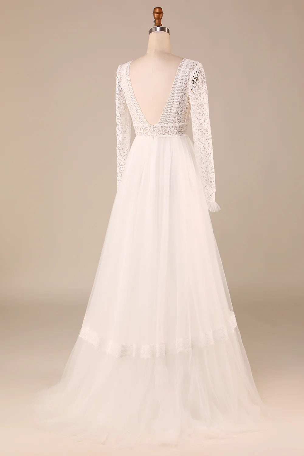 A-Line Long Sleeves Wedding Dress with Lace V-neck