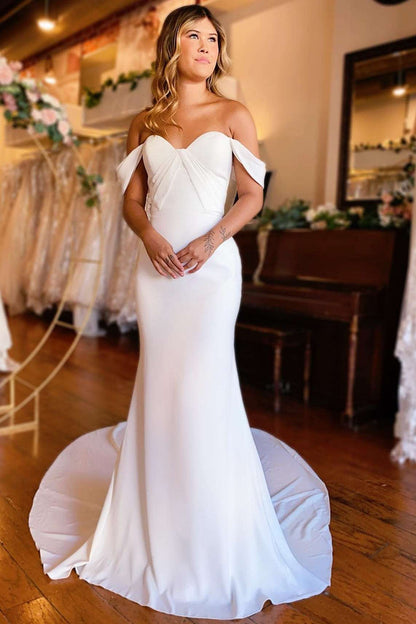 White Off-the-Shoulder Backless Mermaid Long Wedding Dress Sexy