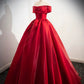 A-Line Off Shoulder Satin Long Prom Dress Red