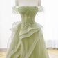 Green Tulle Long Floor Length Prom Dress Beautiful A-Line Evening Party Dress with Lace Beautiful