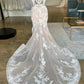 Ivory Strapless Floral Lace Trumpet Long Bridal Gown Wedding Dresses