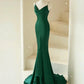 Mermaid V Neck Satin Long Prom Dress Pure Color