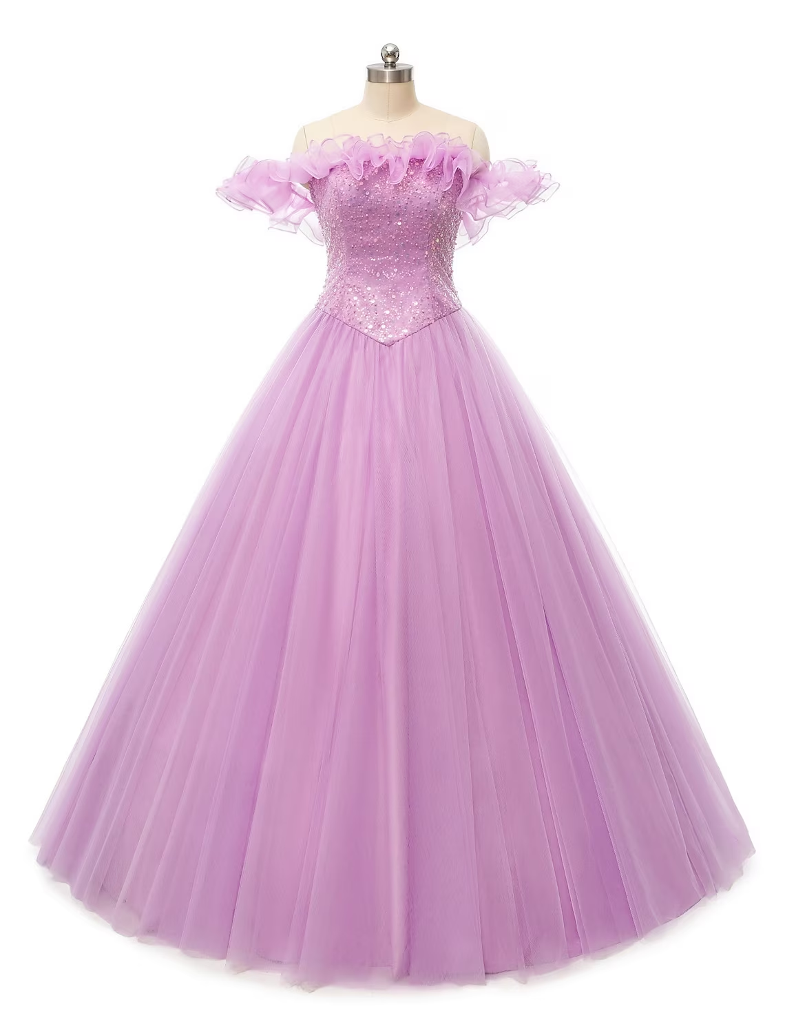 Ball Gown Prom Dresses Puffy Dress Quinceanera Floor Length Sleeveless Off Shoulder Tulle with Pearls