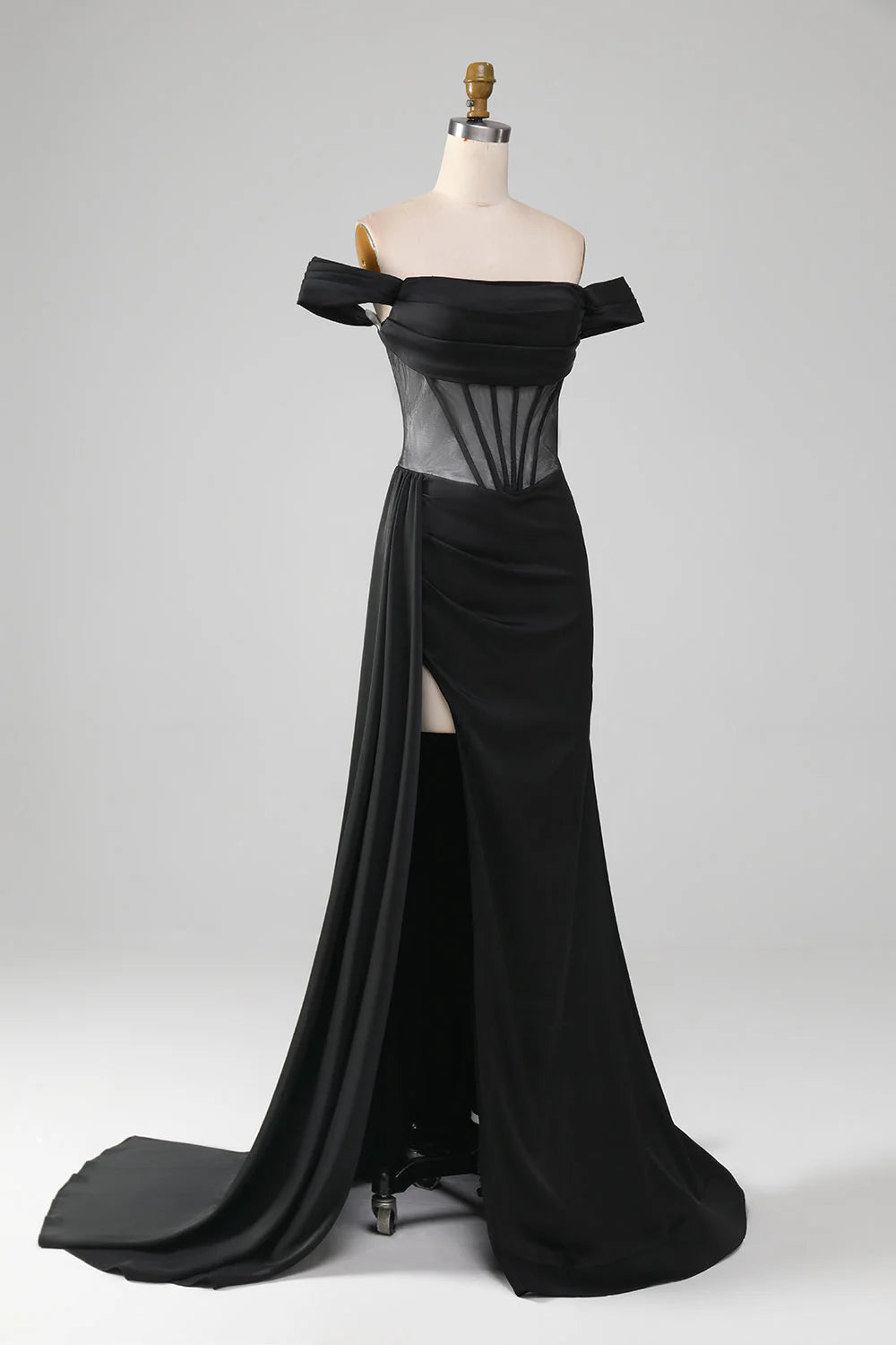 Mermaid Prom Dress with Slit Off the Shoulder Satin Corset Sexy Black