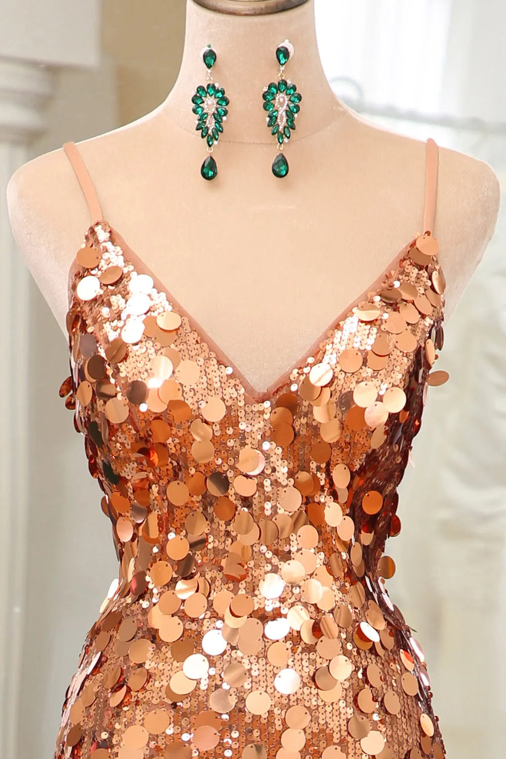 Mermaid Spaghetti Straps Long Sequin Prom Dress With Split Sparkly