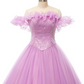 Ball Gown Prom Dresses Puffy Dress Quinceanera Floor Length Sleeveless Off Shoulder Tulle with Pearls