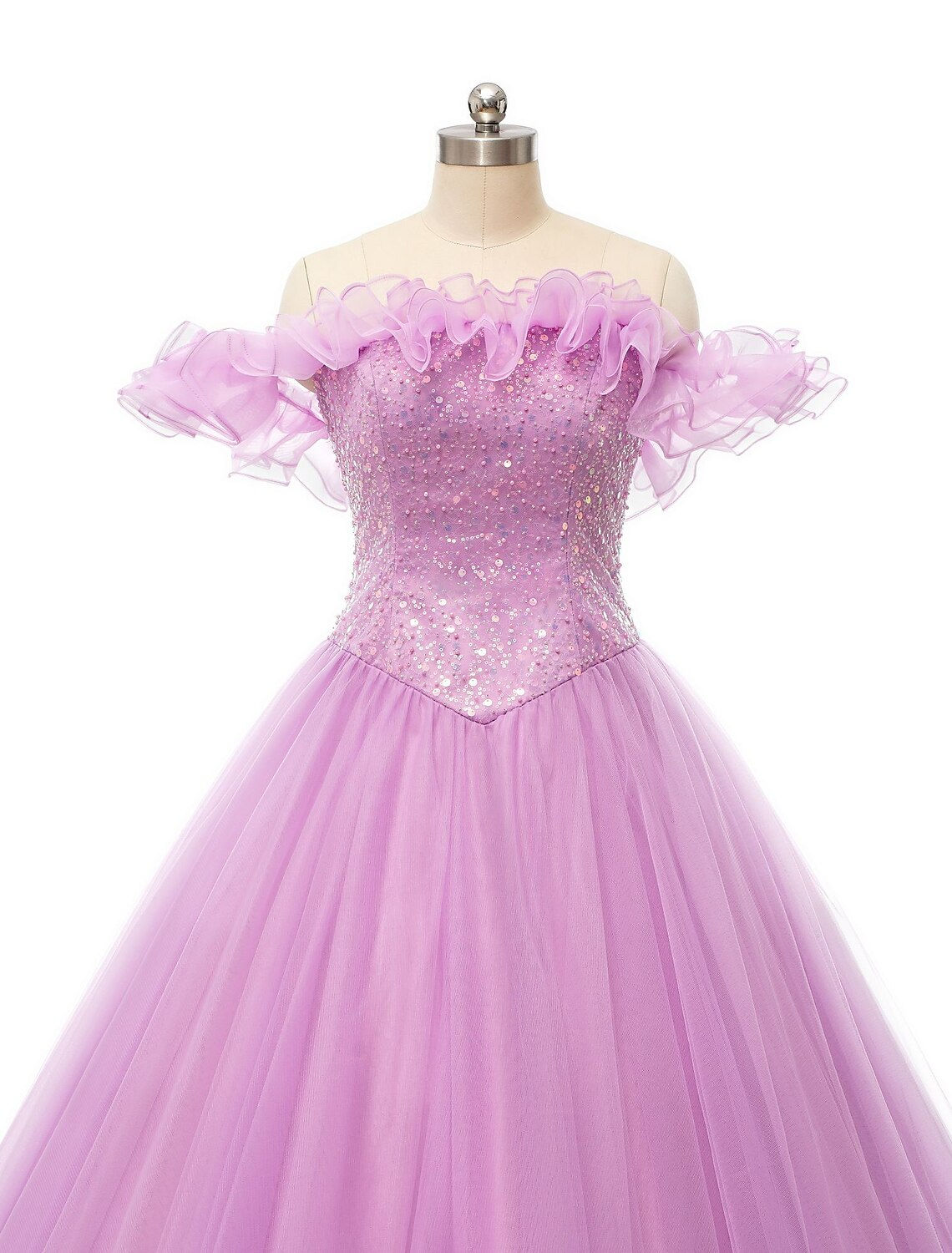 Ball Gown Prom Dresses Puffy Dress Quinceanera Floor Length Sleeveless Off Shoulder Tulle with Pearls