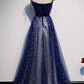 Blue Tulle Long A-Line Prom Dresses Evening Party Dresses Floor Length Sparkly