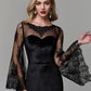 Sheath / Column Elegant Dress Wedding Guest Floor Length Long Sleeve Illusion Neck Lace