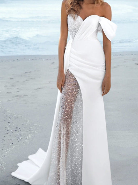 Sheath/Column One-Shoulder Floor-Length Wedding Dress Sexy