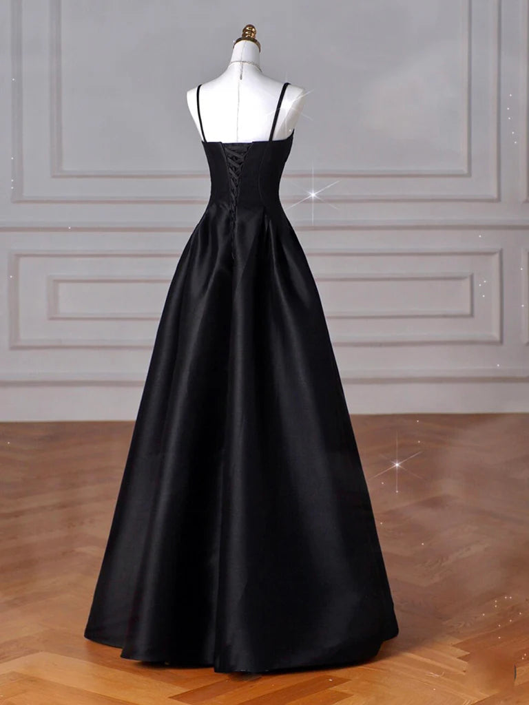 A-Line Sweetheart Neck Satin Long Prom Dress Pure Color