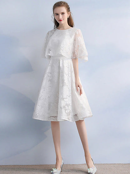 A-Line Cocktail Dresses Vintage Dress Party Wear Knee Length Half Sleeve Jewel Neck Lace