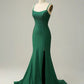 Dark Green Spaghetti Straps Corset back Prom Dress With Split