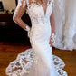 Mermaid V Neck Long Wedding Dress With Appliques Sexy Beautiful