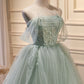 Green Tulle Beaded Ball Gown Off Shoulder Party Dress Sweet 16 Dress Beautiful