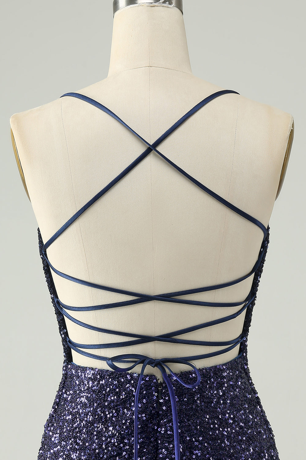 Sparkly Navy Bodycon Spaghetti Straps Backless Short Homecoming Dress with Sequins Sexy