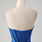 Classy Sparkly Royal Blue Tight Strapless Short Homecoming Dress with Beading Sexy
