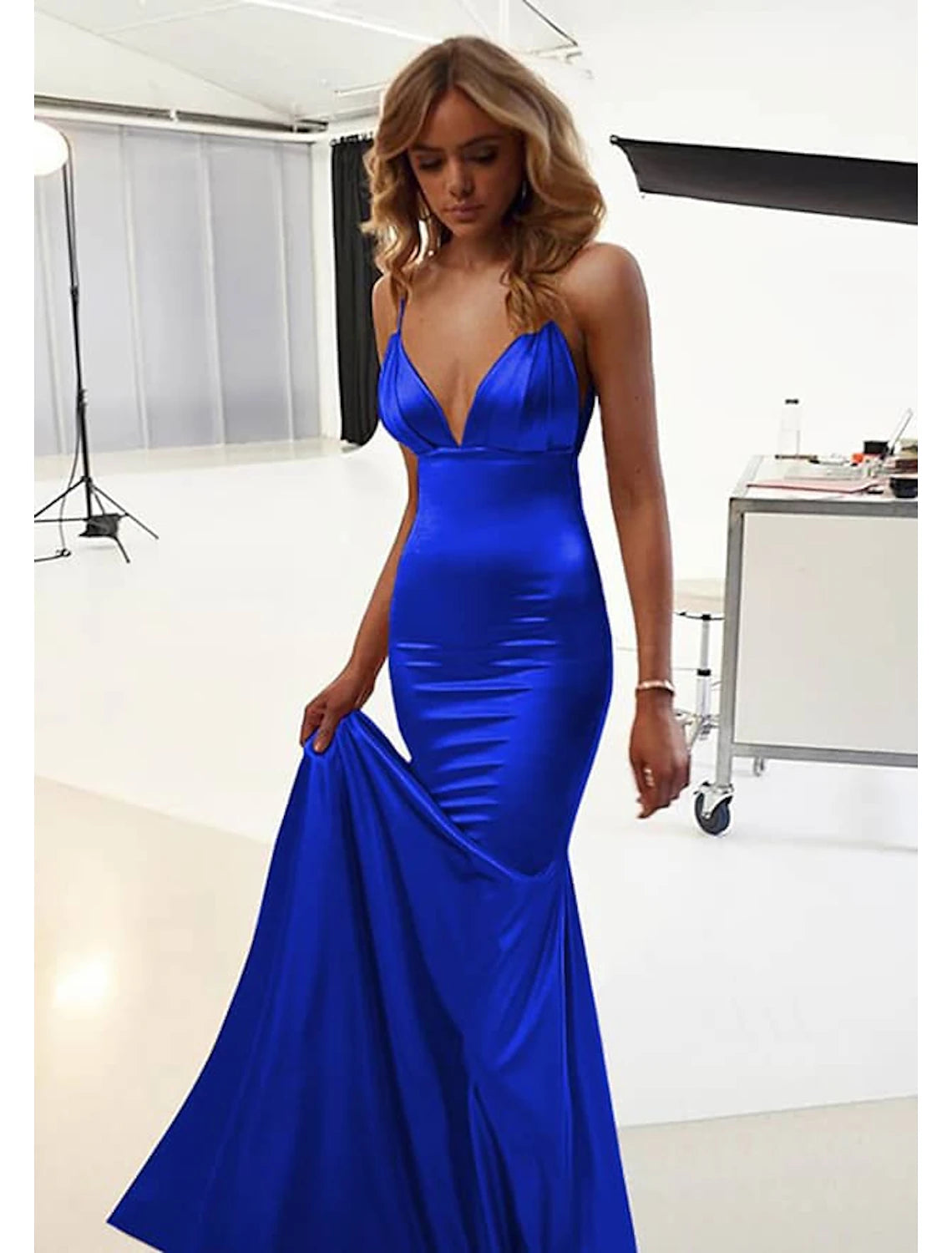 Mermaid / Trumpet Wedding Guest Dresses Sexy Dress Prom Floor Length Sleeveless Spaghetti Strap Cotton Backless