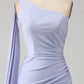Mermaid One Shoulder Long Prom Dress with Slit Pure Color