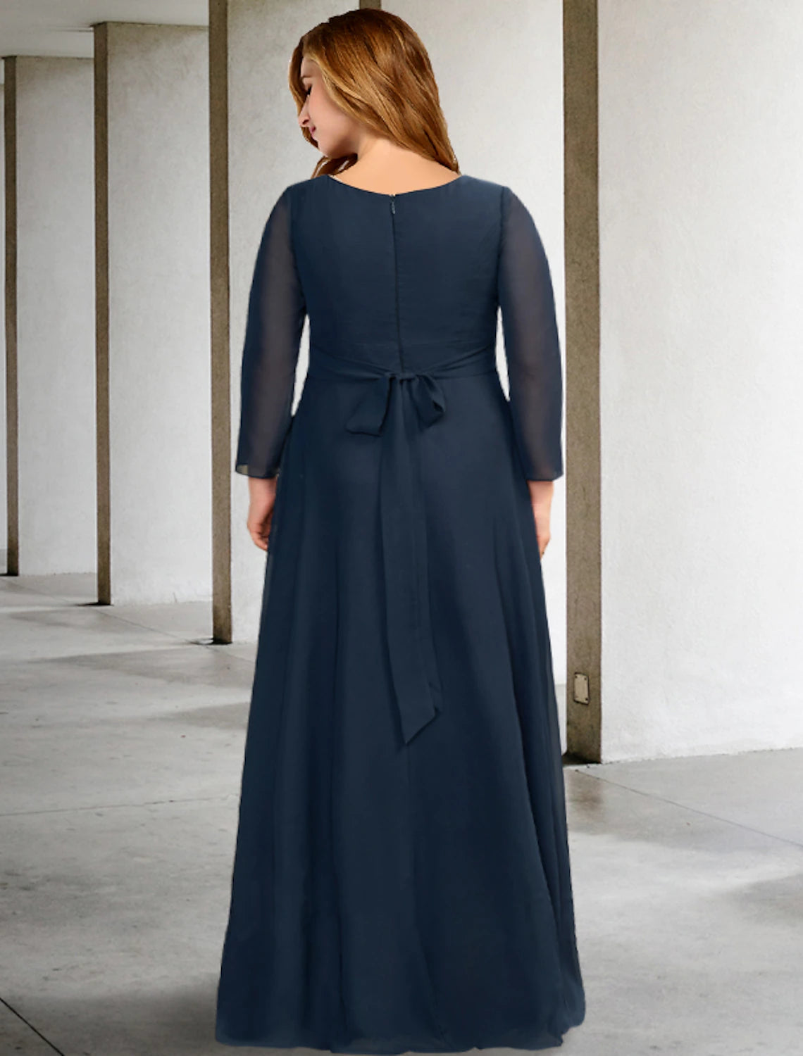 A-Line Mother of the Bride Dresses Plus Size Hide Belly Curve Elegant Dress Formal Asymmetrical Long Sleeve V Neck Chiffon with Pleats