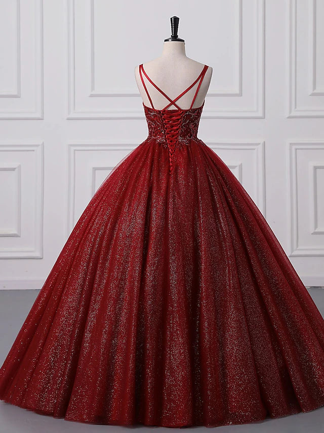 Ball Gown Prom Dresses Princess Dress Graduation Floor Length Sleeveless Spaghetti Strap Lace with Beading