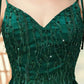 A-Line Elegant Engagement Formal Evening Birthday Dress Spaghetti Strap Sleeveless Sweep / Brush Train Polyester with Beading