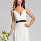 Sheath / Column V Neck Floor Length Georgette Bridesmaid Dress with Sash