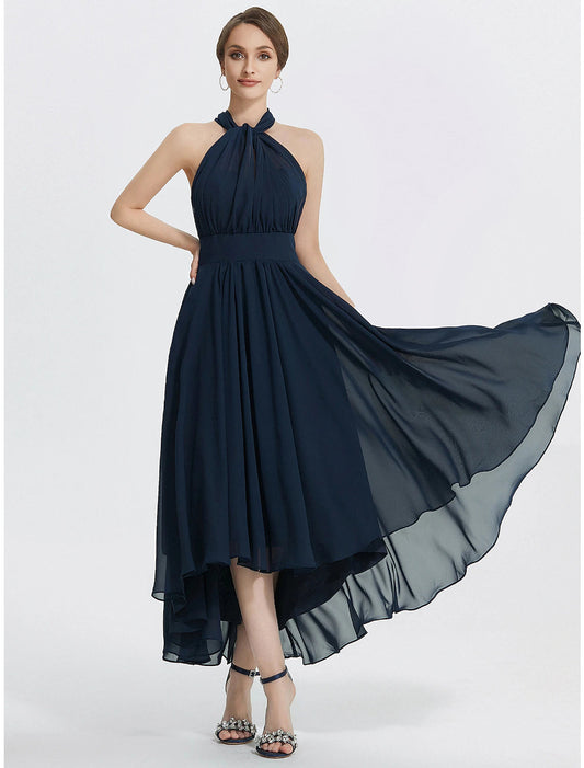 A-Line Cocktail Dresses Elegant Dress Wedding Guest Tea Length Short Sleeve Off Shoulder Convertible Chiffon