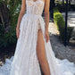 A Line Sweetheart Side Split Full Lace Palace Train Wedding Dress Sparkly