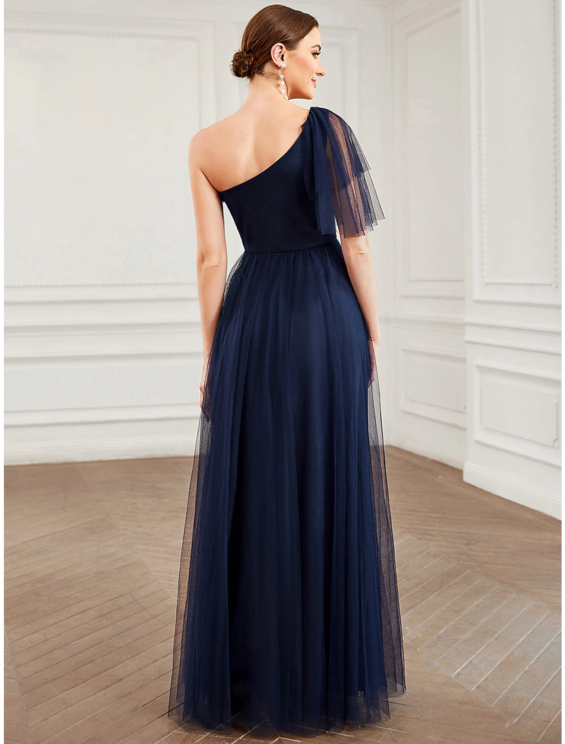A-Line Party Dresses Minimalist Dress Quinceanera Floor Length Sleeveless One Shoulder Tulle