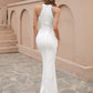 Mermaid / Trumpet Wedding Guest Dresses Sparkle & Shine Dress Halloween Evening Party Floor Length Sleeveless High Neck Sequined with Fringe