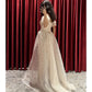 Sheath / Column Evening Gown Sparkle & Shine Dress Formal Fall Sweep / Brush Train Short Sleeve V Neck Sequined with Glitter