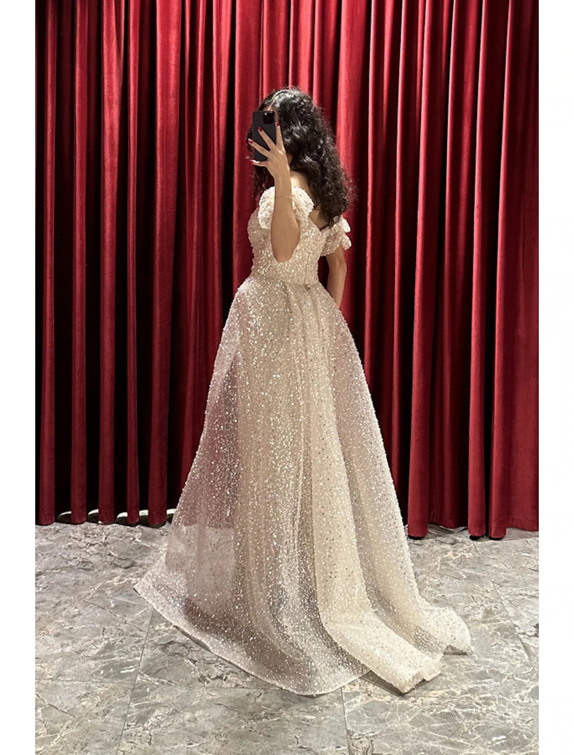 Sheath / Column Evening Gown Sparkle & Shine Dress Formal Fall Sweep / Brush Train Short Sleeve V Neck Sequined with Glitter