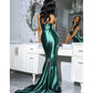 Mermaid / Trumpet Evening Gown Emerald Green Dress Prom Formal Evening Court Train Sleeveless Spaghetti Strap Satin