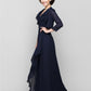 Sheath / Column Mother of the Bride Dress Convertible Dress V Neck Floor Length Chiffon 3/4 Length Sleeve with Criss Cross Cascading