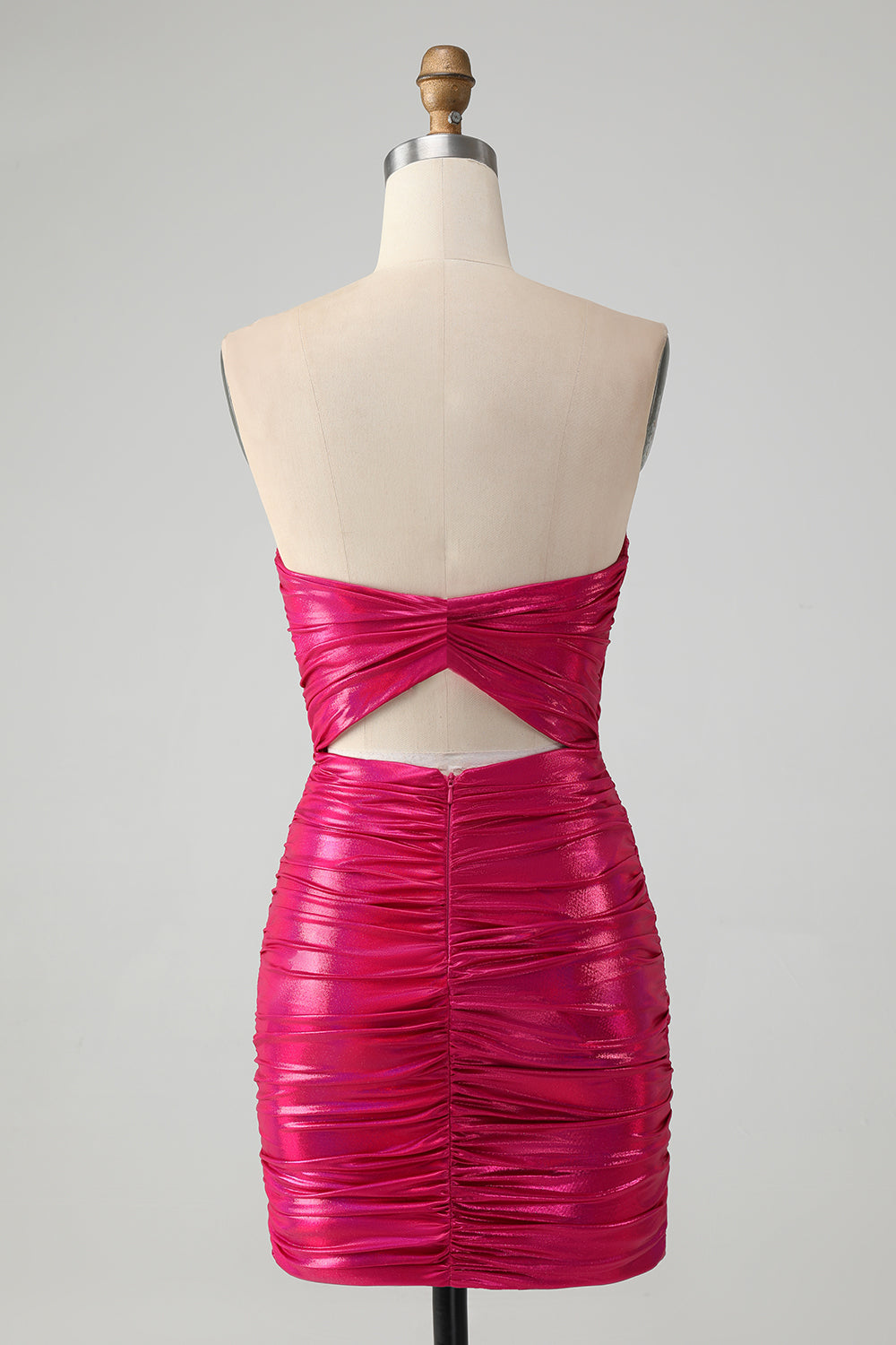 Chic Strapless Keyhole Pleated Fuchsia Tight Homecoming Dress Off Shoulder Sexy