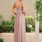 A-Line Mother of the Bride Dress Elegant V Neck Floor Length Chiffon Lace Sleeveless with Pleats