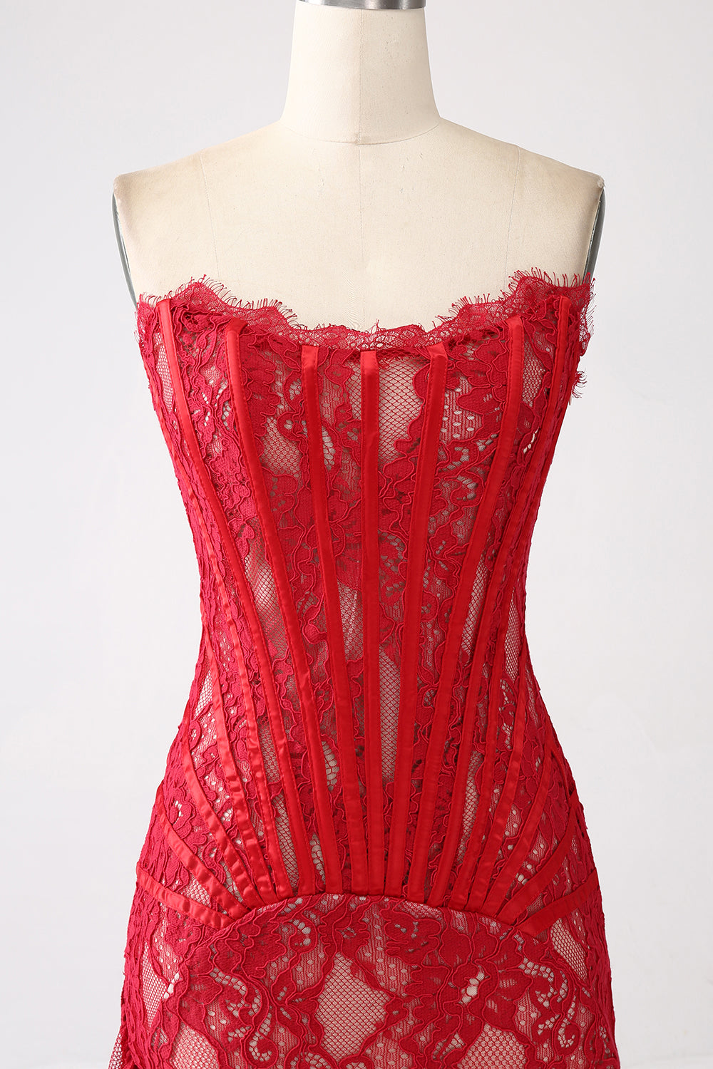 Classy Lace Strapless Corset Short Cocktail Dress with Lace-up Back Off Shoulder Sexy