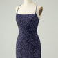Sparkly Navy Bodycon Spaghetti Straps Backless Short Homecoming Dress with Sequins Sexy