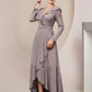 A-Line Mother of the Bride Dress Wedding Guest Elegant V Neck Asymmetrical Ankle Length Chiffon Long Sleeve with Ruffles