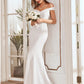 Reception Casual Wedding Dresses Mermaid / Trumpet Off Shoulder Cap Sleeve Sweep / Brush Train Stretch Fabric Bridal Gowns With Pleats