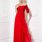 Sheath / Column Minimalist Dress Wedding Guest Sweep / Brush Train Half Sleeve Off Shoulder Chiffon