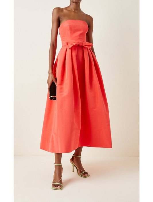 A-Line Cocktail Dresses Minimalist Dress Homecoming Wedding Guest Tea Length Sleeveless Strapless Satin with Sash / Ribbon