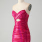 Chic Strapless Keyhole Pleated Fuchsia Tight Homecoming Dress Off Shoulder Sexy