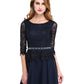 A-Line Mother of the Bride Dress Elegant Jewel Neck Floor Length Chiffon Lace Bodice 3/4 Length Sleeve with Sash / Ribbon