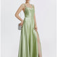 A-Line Evening Gown Elegant Dress Formal Prom Floor Length Sleeveless Spaghetti Strap Satin with Ruched