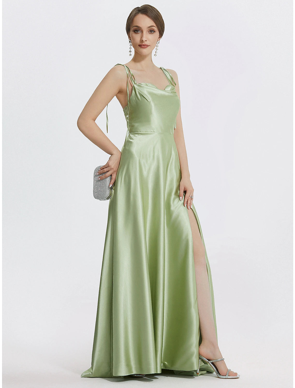 A-Line Evening Gown Elegant Dress Formal Prom Floor Length Sleeveless Spaghetti Strap Satin with Ruched