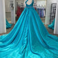 A Line Prom Dress with Beading Waist Long Pure Color